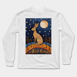 Moonlit Reverie: The Hare's Serenity Long Sleeve T-Shirt